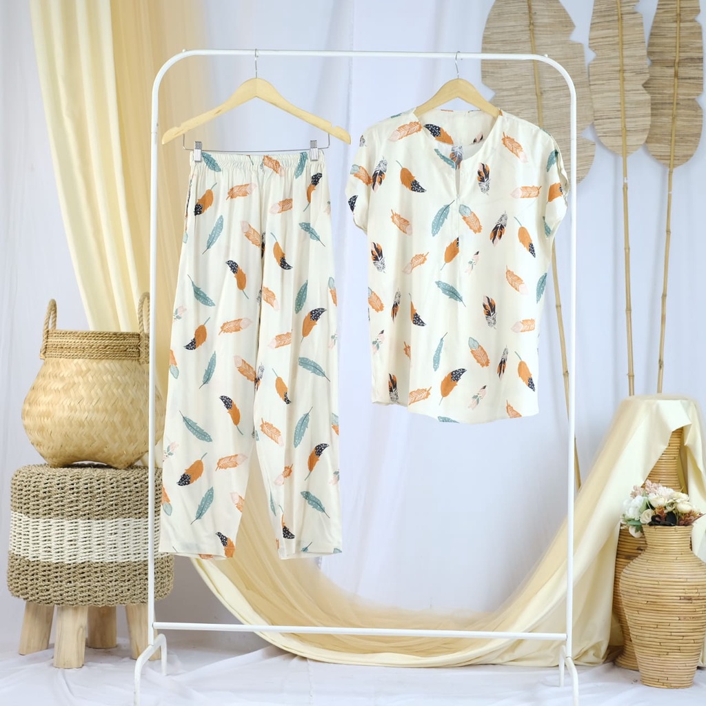 Setelan Piyama Babydoll Lengan Pendek Kekinian Baju Tidur One Set Rayon Premium Wanita Dewasa Busui-White Fur