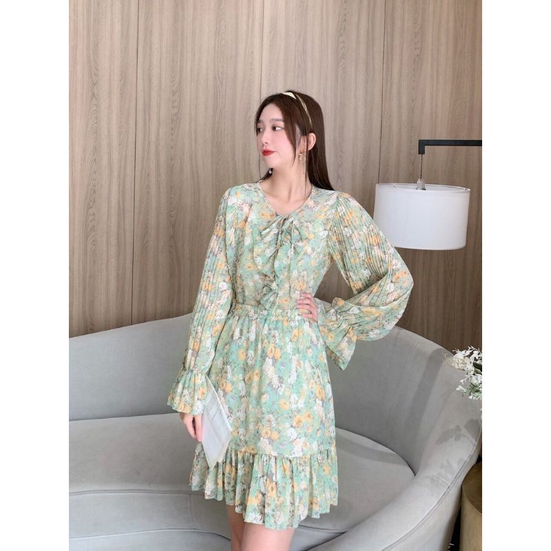 VN SUMMER SET / ONE SET PANTAI / KOREAN BEACH WEAR SET MOTIF VINTAGE PLISKET PLEATED SLEEVE FLOWER DRESS