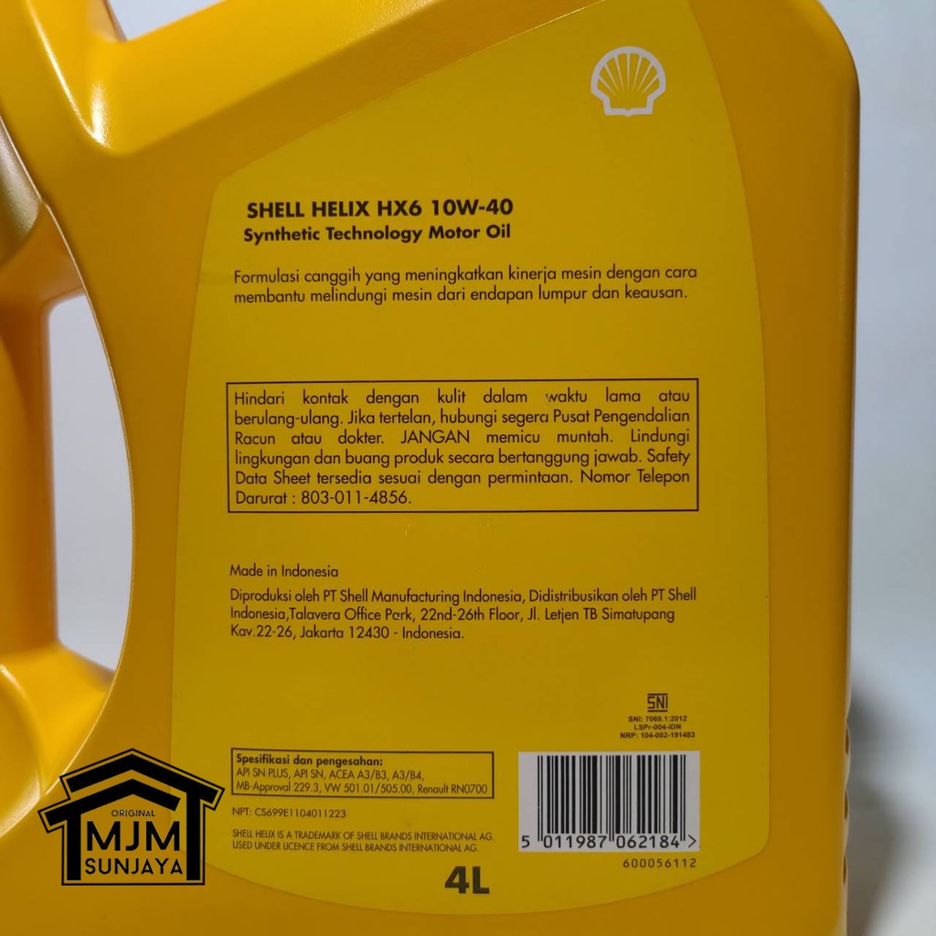 Oli Mesin Shell Helix HX6 SAE 10W-40 4 Liter Bensin Galon HX 6 10W40 4L Diesel 4Liter