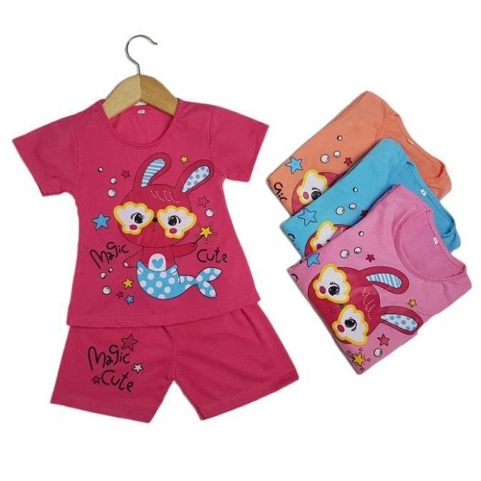 SETELAN SIKUNING PAKAIAN BAJU ANAK PEREMPUAN 2-7 TAHUN MOTIF MAGIC CUTE