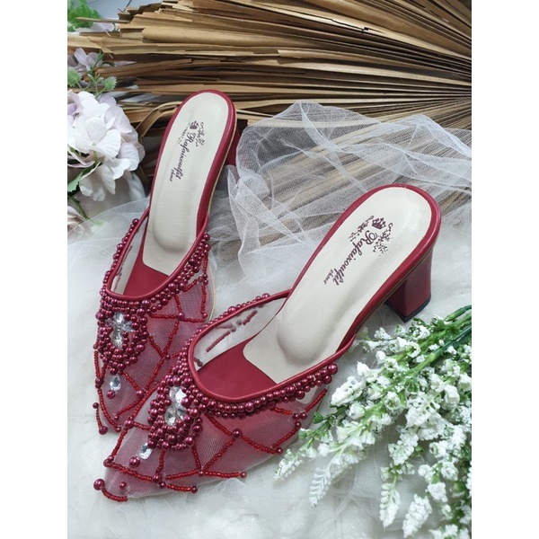 sepatu Yohana merahmaroon Tnpa lace 7cm tahu