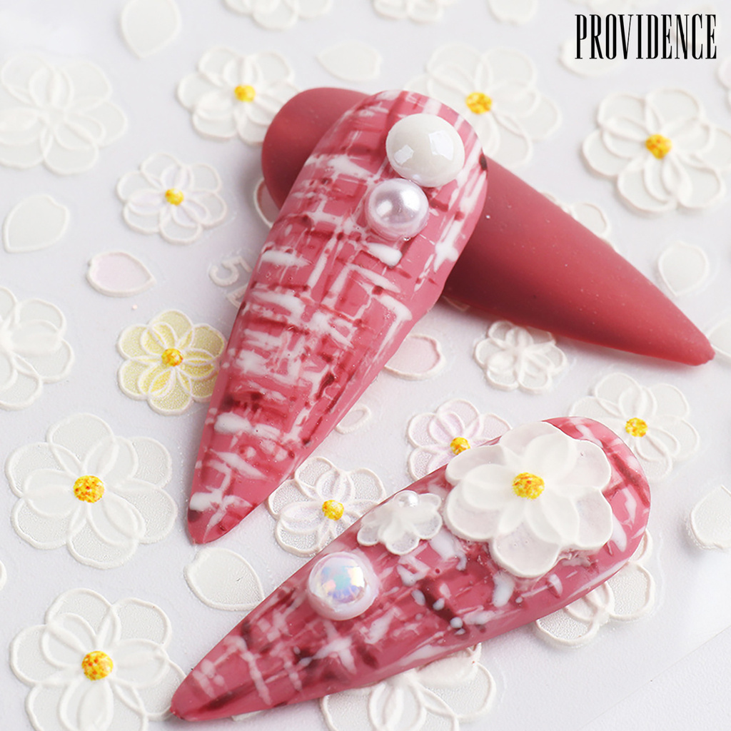 Providence Nail Sticker Lace Design 5D Engraved Nail Art Decoration Manicure White Rose Flower Tips for Female