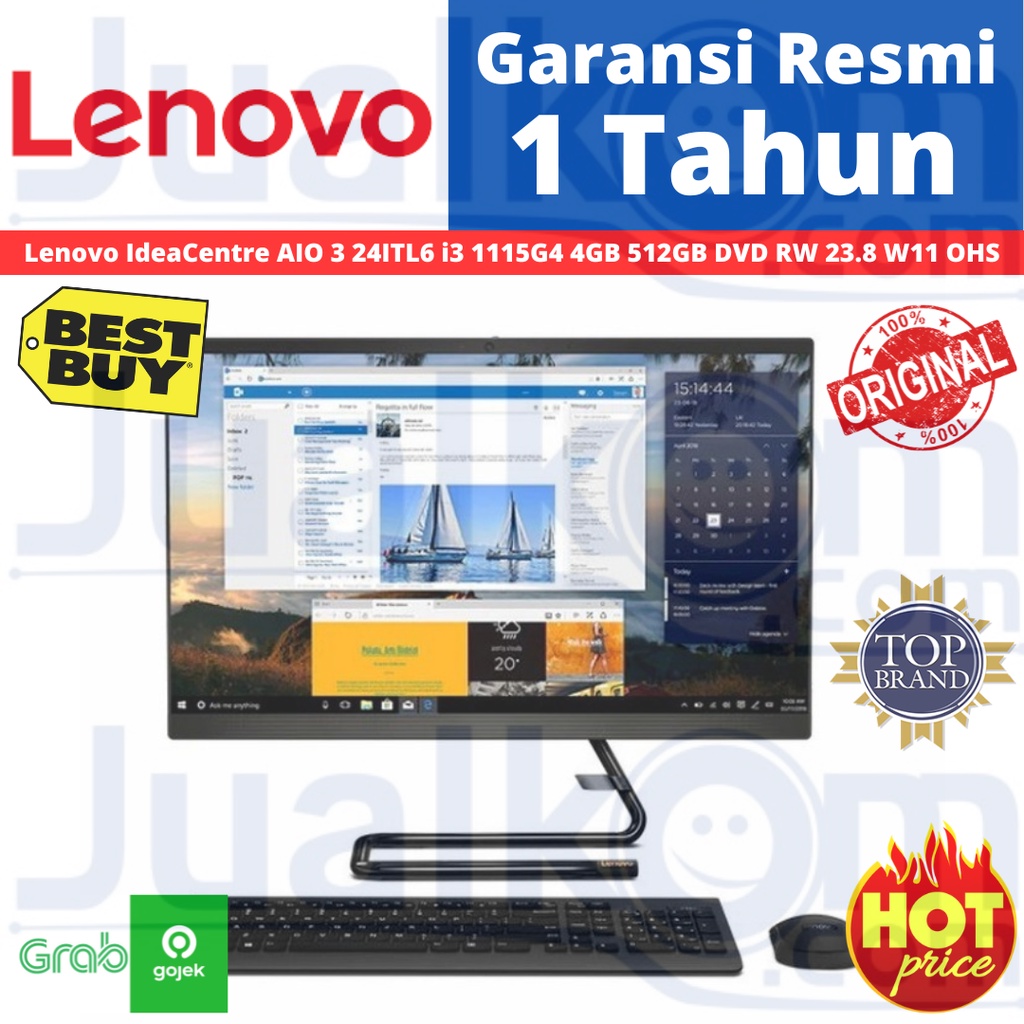 AIO Lenovo 3 24ITL6 i3 1115G4 4GB 512GB DVD RW 23.8 FHD W11 OHS