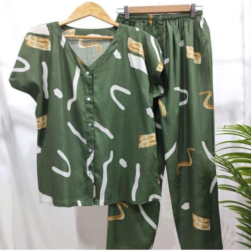 PIYAMA KANCING BUSUI | PIYAMA RAYON  V-NECK | PIYAMA BUSUI | BAJU TIDUR MURAH-KCPD PP