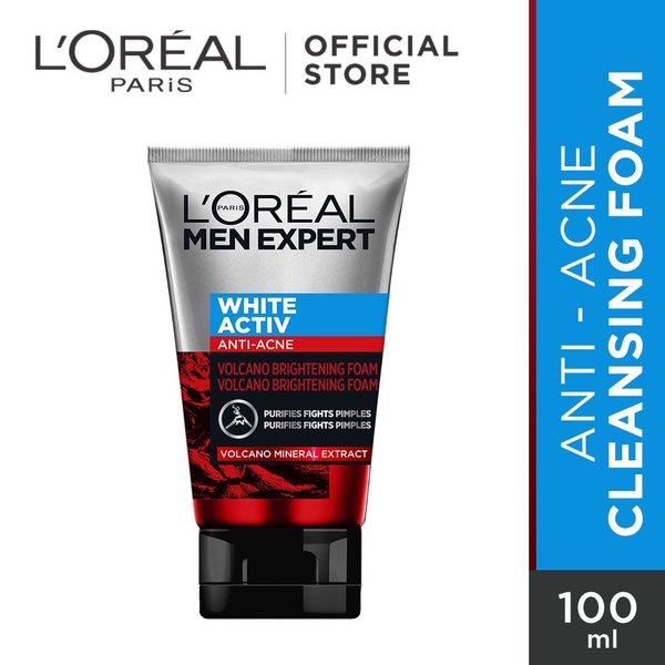 Loreal Paris Men Expert White Activ Anti-Acne Volcano Brightening Foam Skin Care - 100 ml Murah