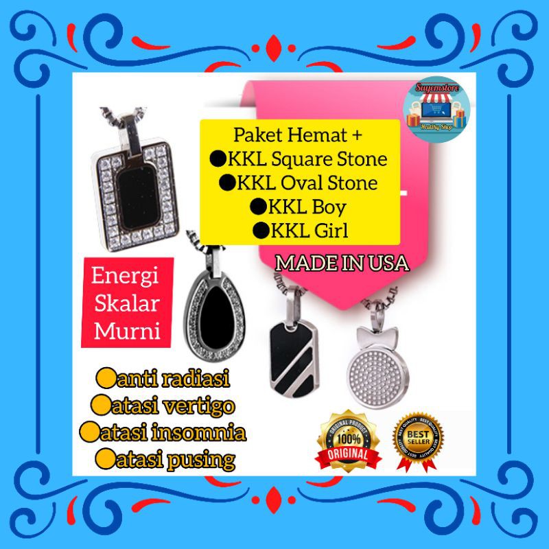 KALUNG KKLIFORCE  4 pcs Square Stone, Oval Stone, Boy+Girl Kalung Terapi Kesehatan Liforce KKL