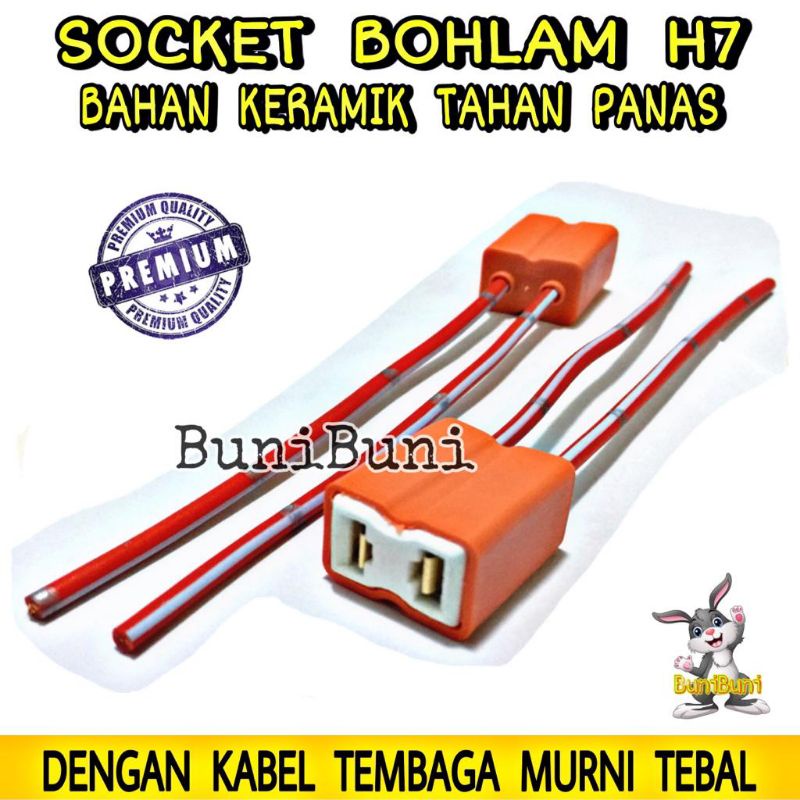 Socket H7 Keramik / Soket Fitting Bohlam Lampu Mobil H7 Keramik Dengan Kabel Tembaga Tebal Tahan Panas