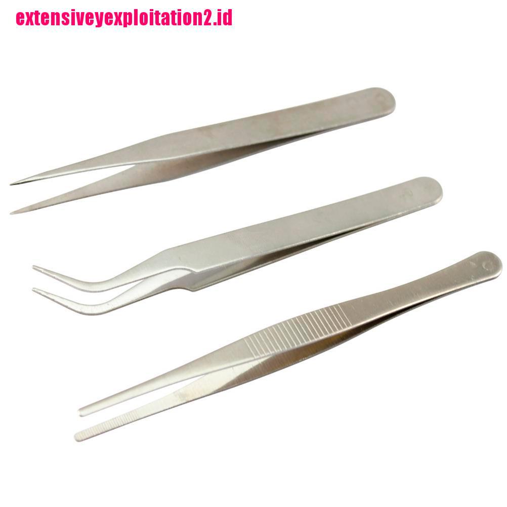 &lt; E2id &amp; &gt; 3pcs Pinset Presisi Bahan Stainless Steel Untuk Elektronik