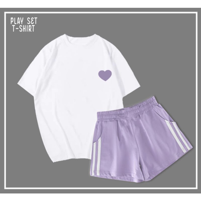 HARGA PROMO!!PLAY SET KAOS LOVE PURPLE YOU SIDE/SATU SET ATASAN+CELANA