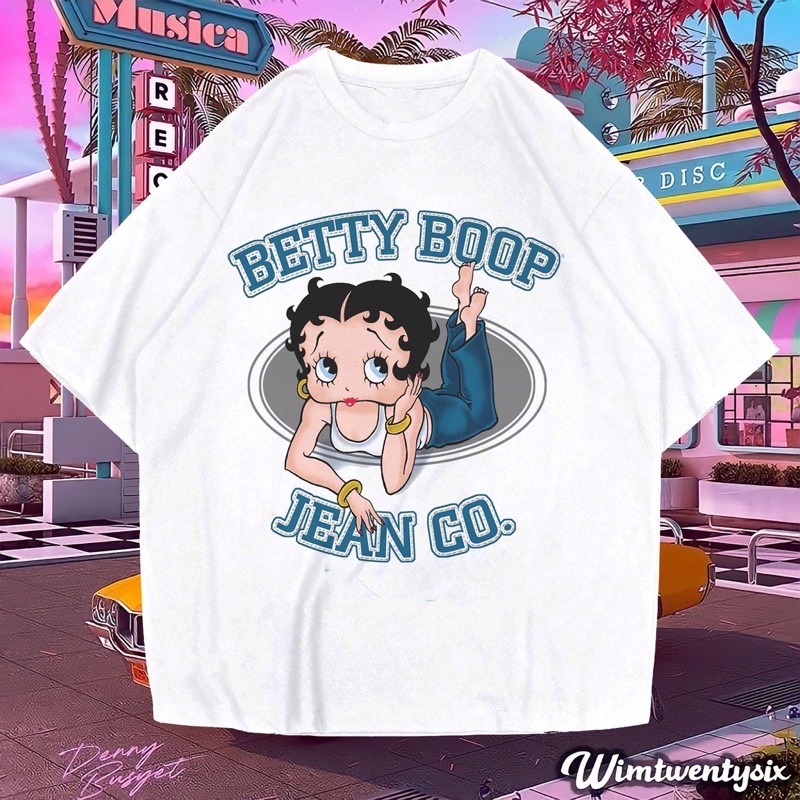 KAOS BETTY BOOP JEANS CONCERT VINTAGE TEE (OVERSIZE WHITE T-SHIRT)