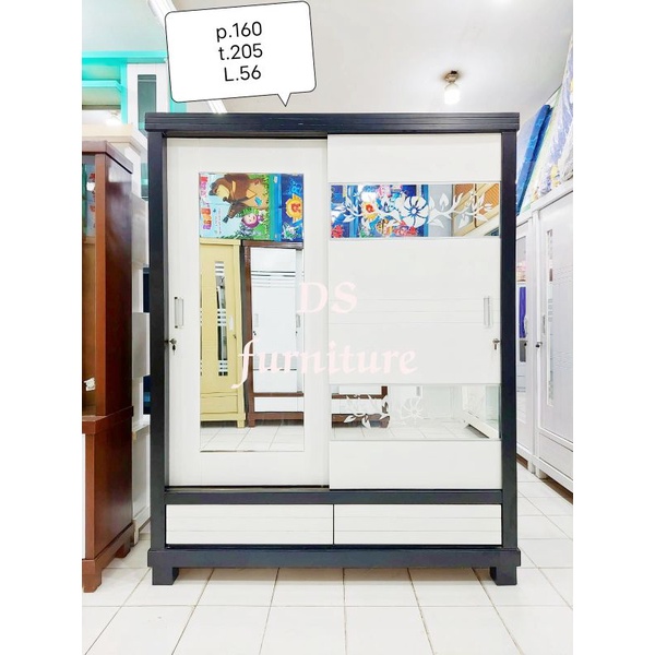 Lemari Pakaian Baju 2pintu JUMBO Kayu Bloktik / Lemari Pakaian Sleding 2pintu / Lemari pakaian sledi