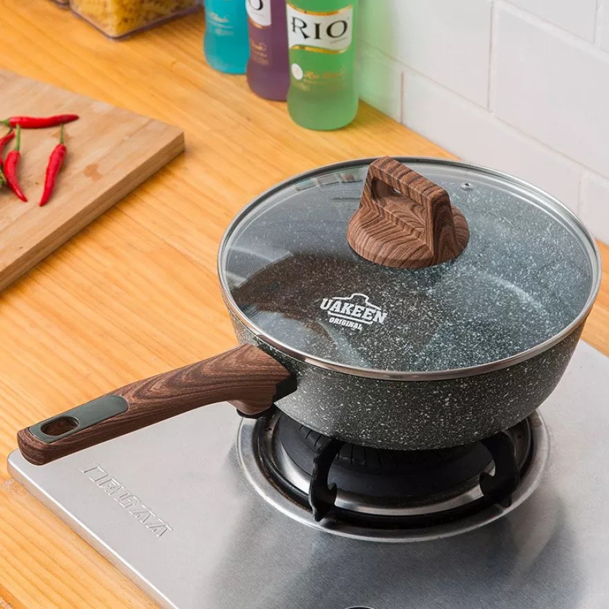 Deep Frypan Granite 28 cm UAKEEN Germany Wok Marble Panci Penggorengan