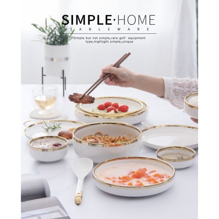 Royal Elizabeth Gold Rim Plate Set / Piring set putih emas