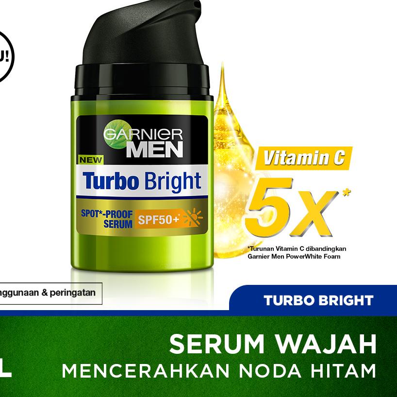 ☝ Garnier Men Turbo Bright Spot Proof Serum SPF 50+ Skin Care - 40 ml (Serum Wajah Pria) ✻