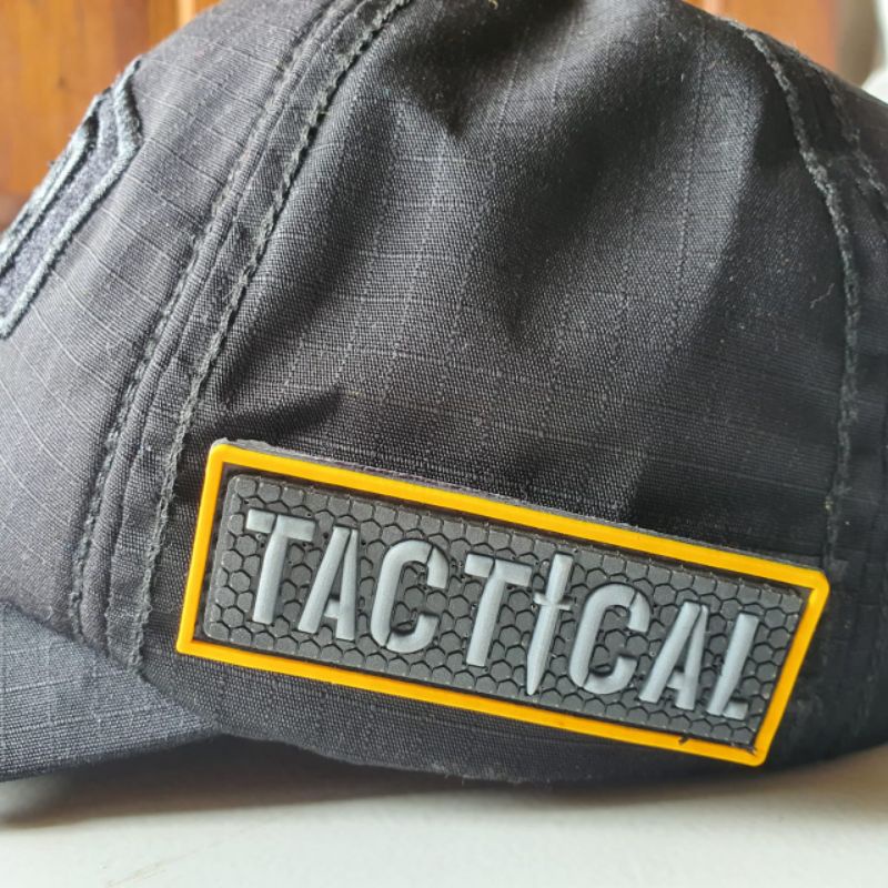 patch rubber logo tactical kecil 6.5 x 2.5 /tempelan emblem karet velcro