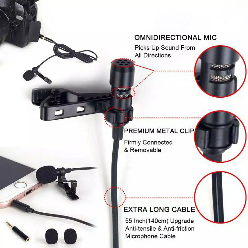 PAKET LENGKAP Mic Clip On Professional Microphone klip External HP Kamera DSLR