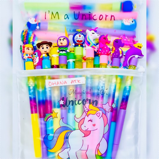 

10Pcs Set/Pena/Pulpen Glitter/Gel Pen/dengan kotak pensil gratis