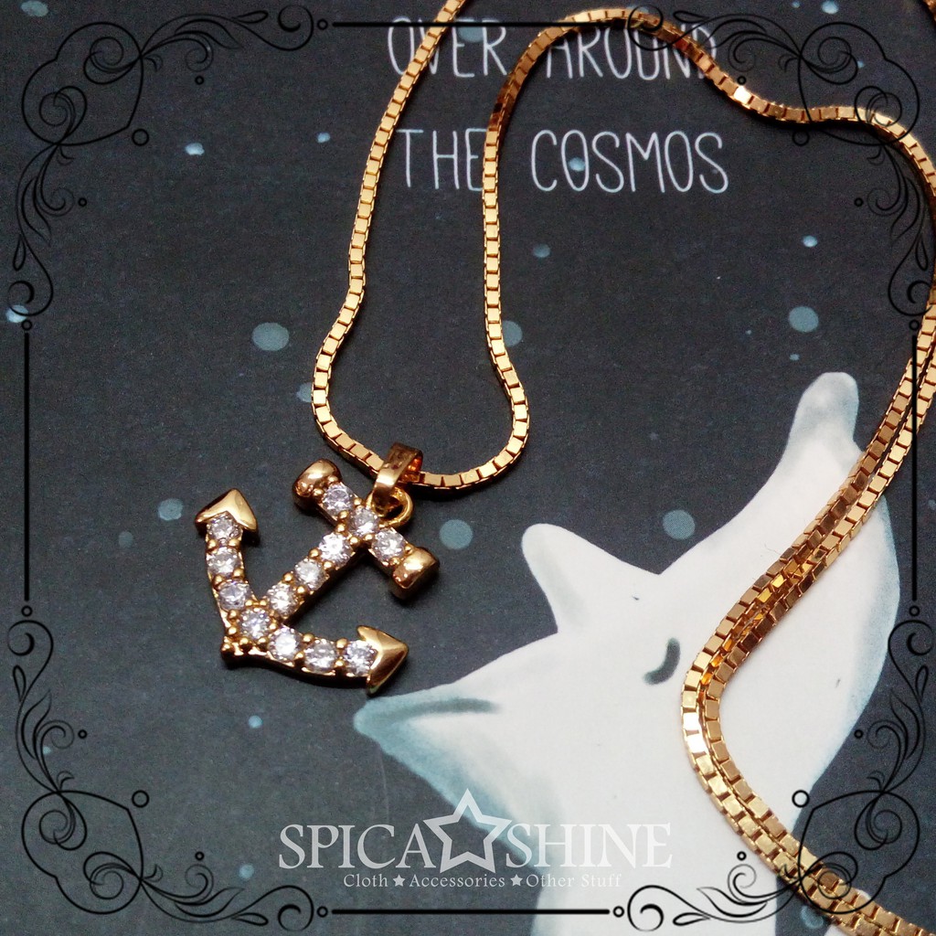 Kalung Liontin Imitasi Emas Jangkar Zircon Putih