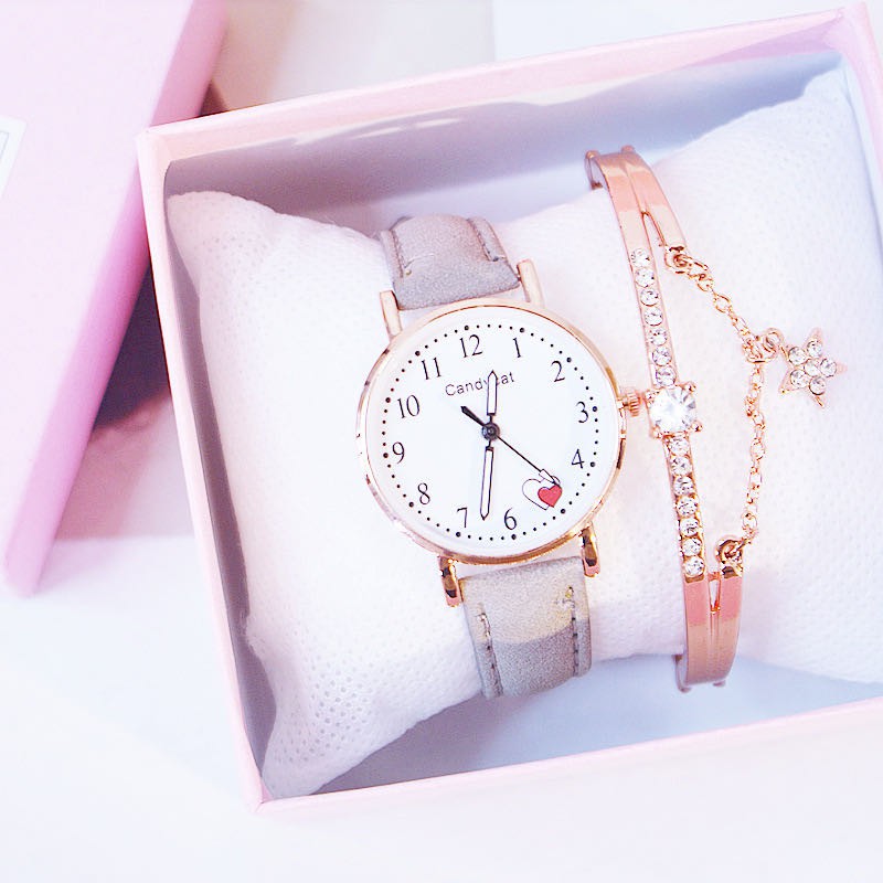 {BAYAR DI TEMPAT} Jam Tangan Love CandyCat Strap PU Casual Analog Gaya Korea Untuk Wanita Fashion