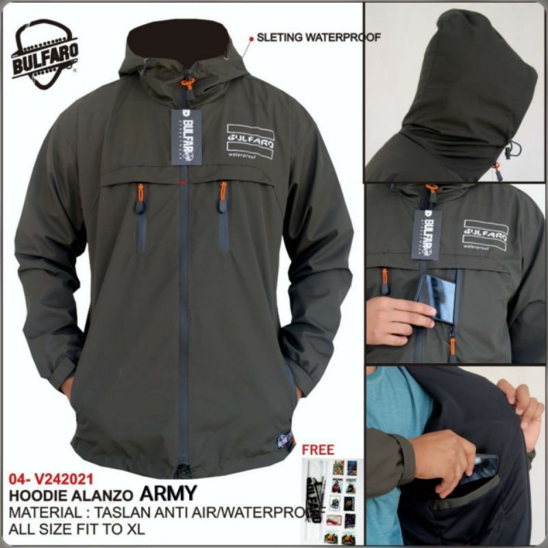 JAKET OUTDOOR WATERPROOF PRIA TASLAN JN PREMIUM JACKET HOODIE GUNUNG PARASUT ANTI AIR TRAVELING HIKING DEWASA-BLF Hijau