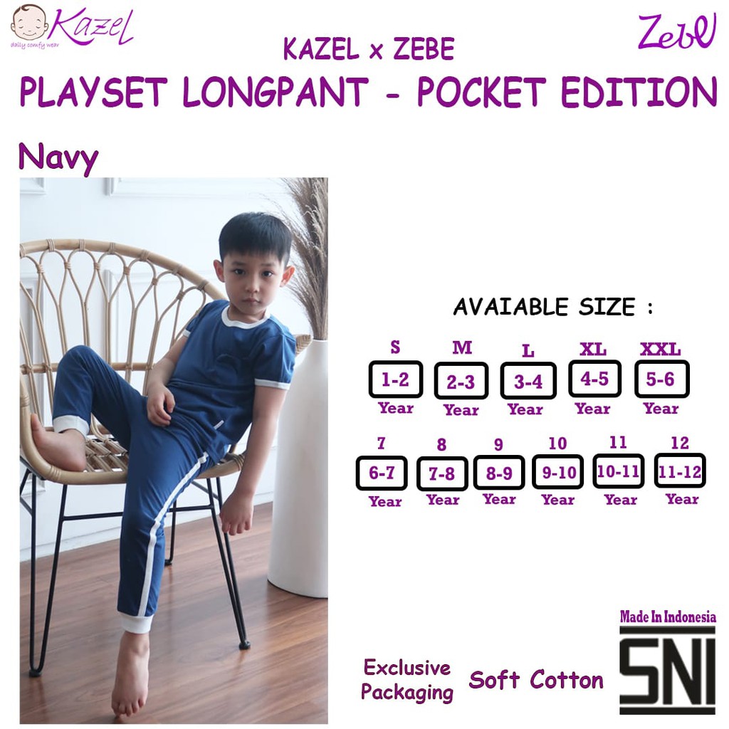 Kazel X Zebe Setelan Piyama Playset Longpants - Pocket Edition BAJU ANAK UKURAN KECIL-BELLA SHOP