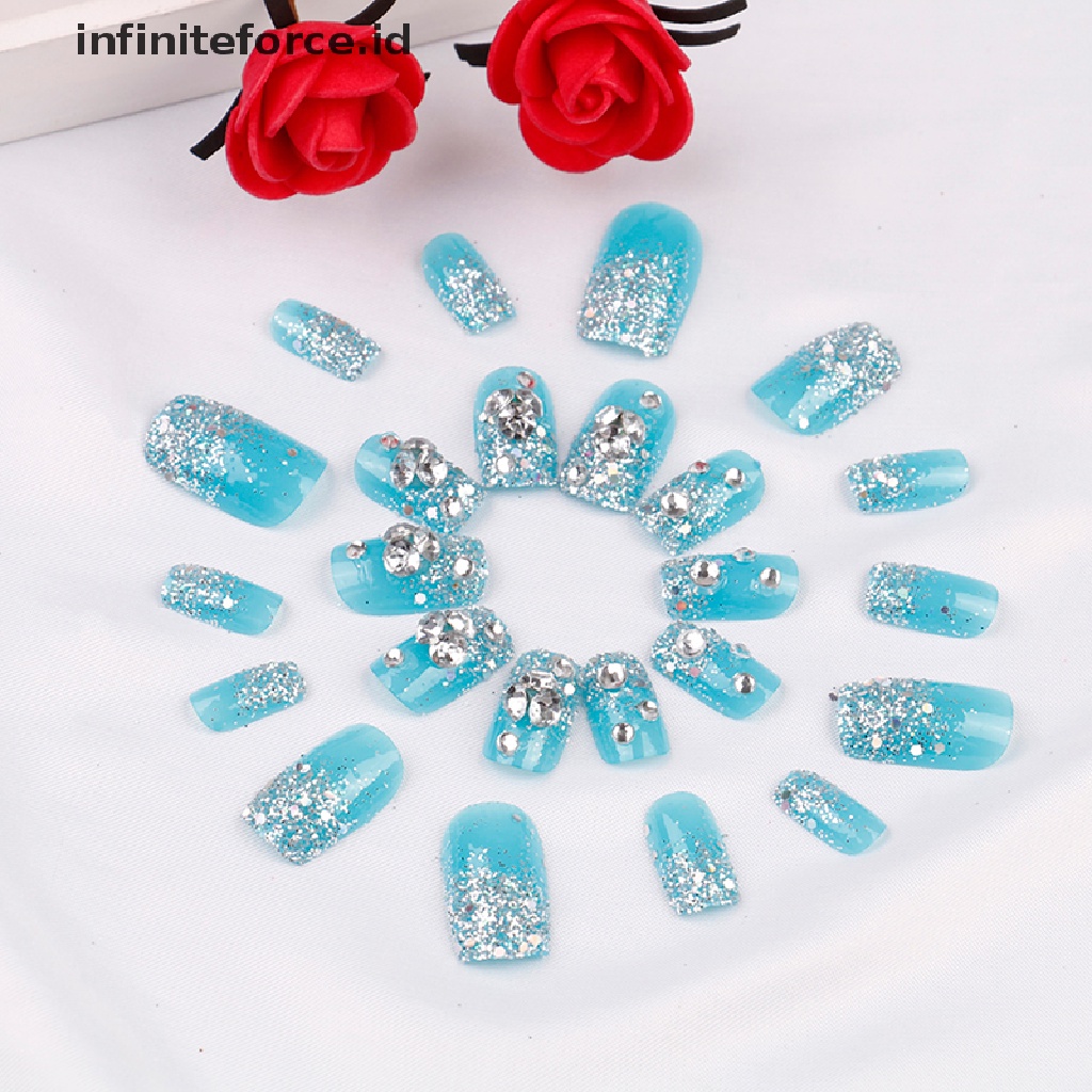 Infiniteforce.id 24Pcs / Set Kuku Palsu Pendek full coverage Untuk Pengantin Wanita