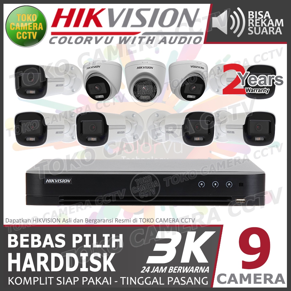 PAKET CCTV HIKVISION 5MP 3K COLORVU AUDIO 16 CHANNEL 9 KAMERA