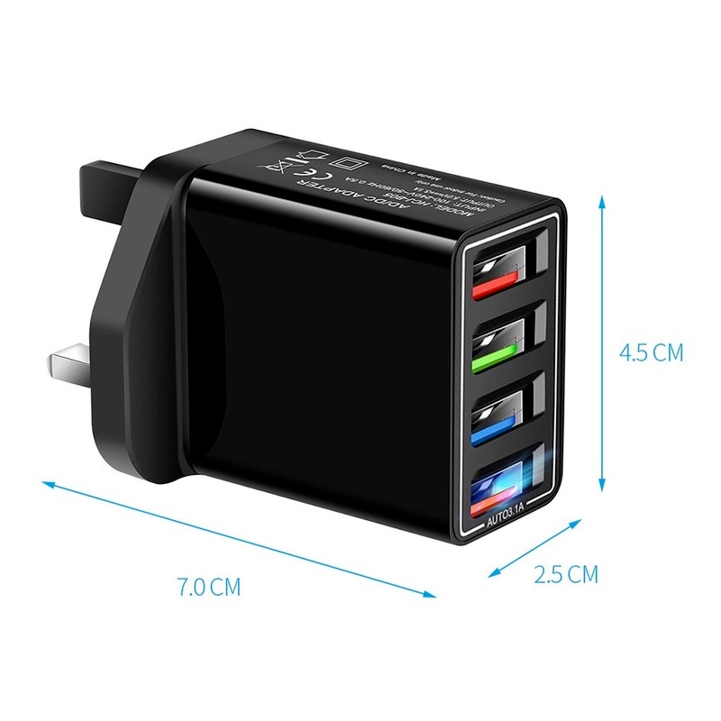 4 pengisi daya port usb 30W Pengisian Cepat Pengisi daya cepat 5V Adaptor daya ponsel Pengisi daya dinding QC 3.0 Adaptor daya 3.1A Pengisi daya perjalanan Pengisi daya standar Inggris Khusus untuk bepergian dan mudah dibawa