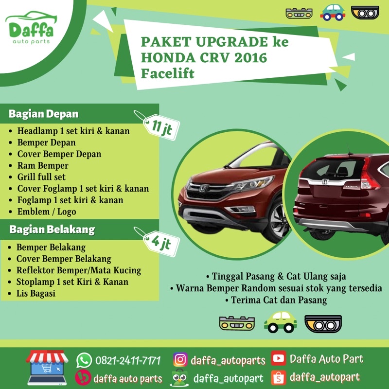 Paket Upgrade Up grade Mobil Honda CRV CR-V dari 2013 2014 2015 ke 2016 Prestige Facelift Original