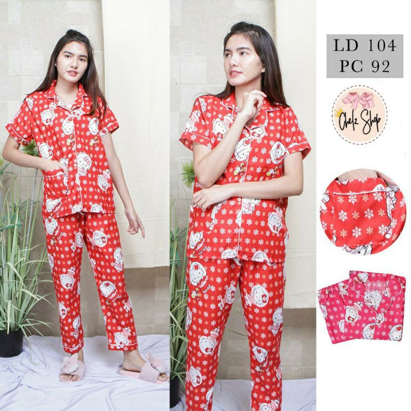 Baju Tidur Piyama Wanita Cewek Dewasa Pajamas Katun Motif CP Hello Kitty