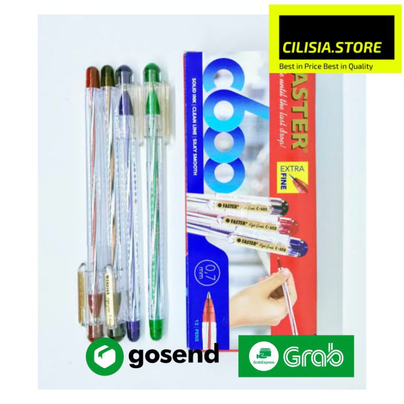 

Pulpen Faster C600 Ballpoint 0.7mm Tinta Hitam Black Isi 12pc