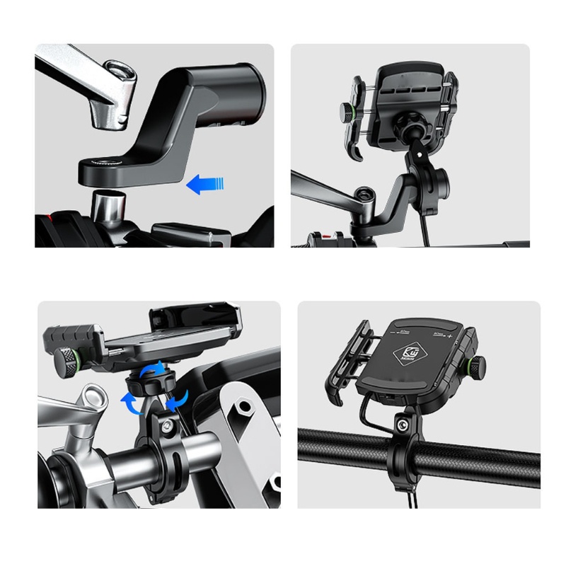 VIVI   Universal Waterproof 12V-90V Motorcycle Phone Holder E-bike Handlebar Rear-View Mirror Cellphone Mount Stand with 2.4A USB Charger