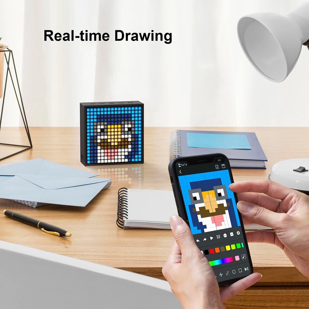 Divoom TimeBox Evo -- Pixel Art Bluetooth Speaker dengan Kontrol APLIKASI Tampilan LED 16x16 - Bingkai Animasi Keren &amp; Pengaturan Ruang Permainan &amp; Jam Alarm Samping Tempat Tidur- Hitam