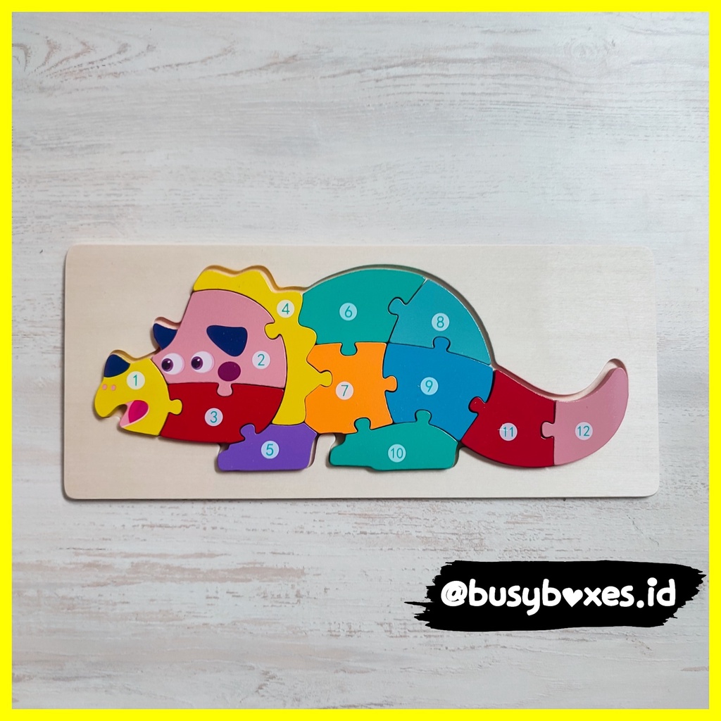 [busyboxes.id] Mainan Edukasi Puzzle Angka 1-10 Dinosaurus Puzzle 3D Wooden Toys Mainan Montessori Preschool