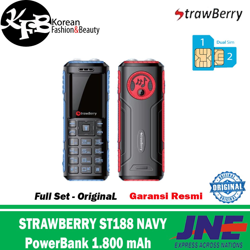 Hp murah STRAWBERRY ST188 NAVY - Senter - PowerBank 1800 mAh - Garansi