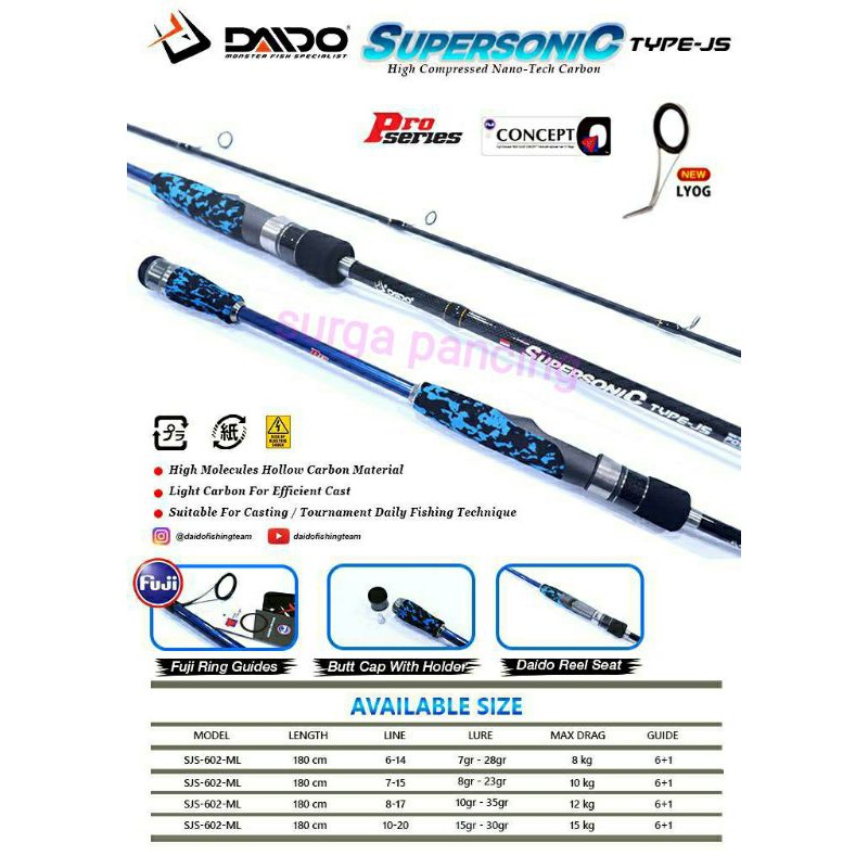 Joran DAIDO SUPERSONIC type JS terbaru japan style ring FUJI 180cm