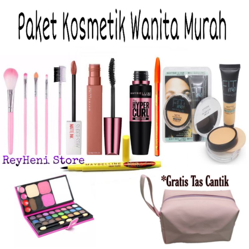 Paket Kosmetik Maybelline Murah - Paket make up Maybelline Lengkap - Paket Bedak Padat 7 in 1 - Alat