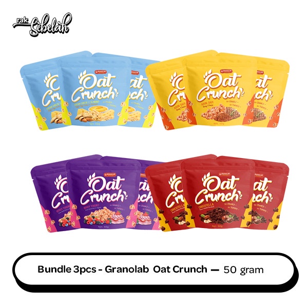 

Bundle 3pcs - Granolab Oat Crunch 50gr - Snack Sehat Tinggi Serat | Chocotella | Bery Yogurt | Cheese Almond | Beef Floss