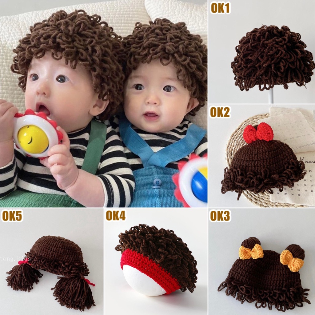 0-3 thn || Topi Wig Korea Bayi Rambut Palsu Newborn Anak Polos Kupluk Karakter Lucu Emen Anak Impor Catalog OIMG OK