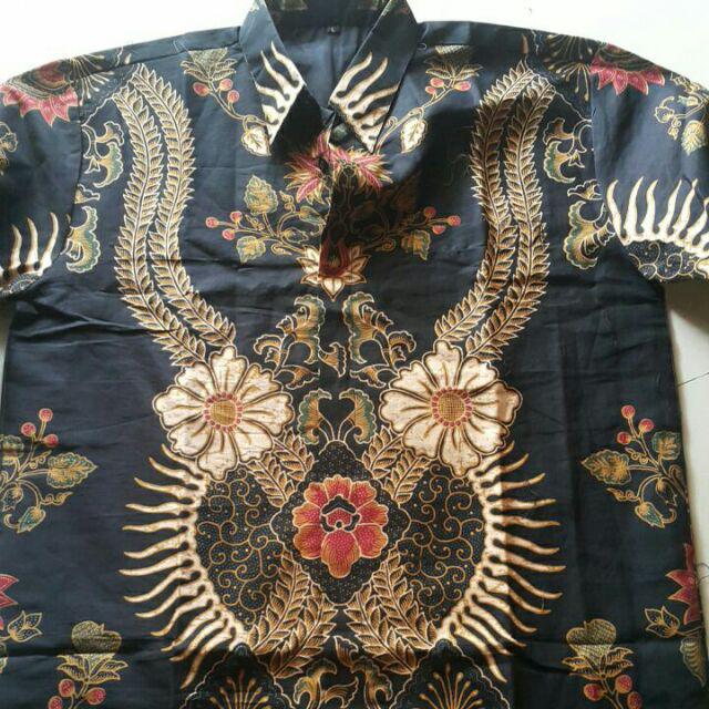 Manunggal Pendek Sogan Kemeja Batik Pria Katun Cabut Primisima Full Furing