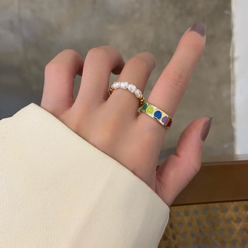 Cincin Model Terbuka Desain Hati Warna-Warni