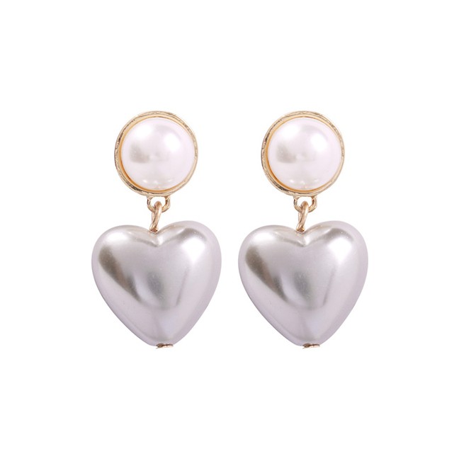 LRC Anting Tusuk Fashion Pearl White Alloy Resin Pearl Love Earrings F7003X