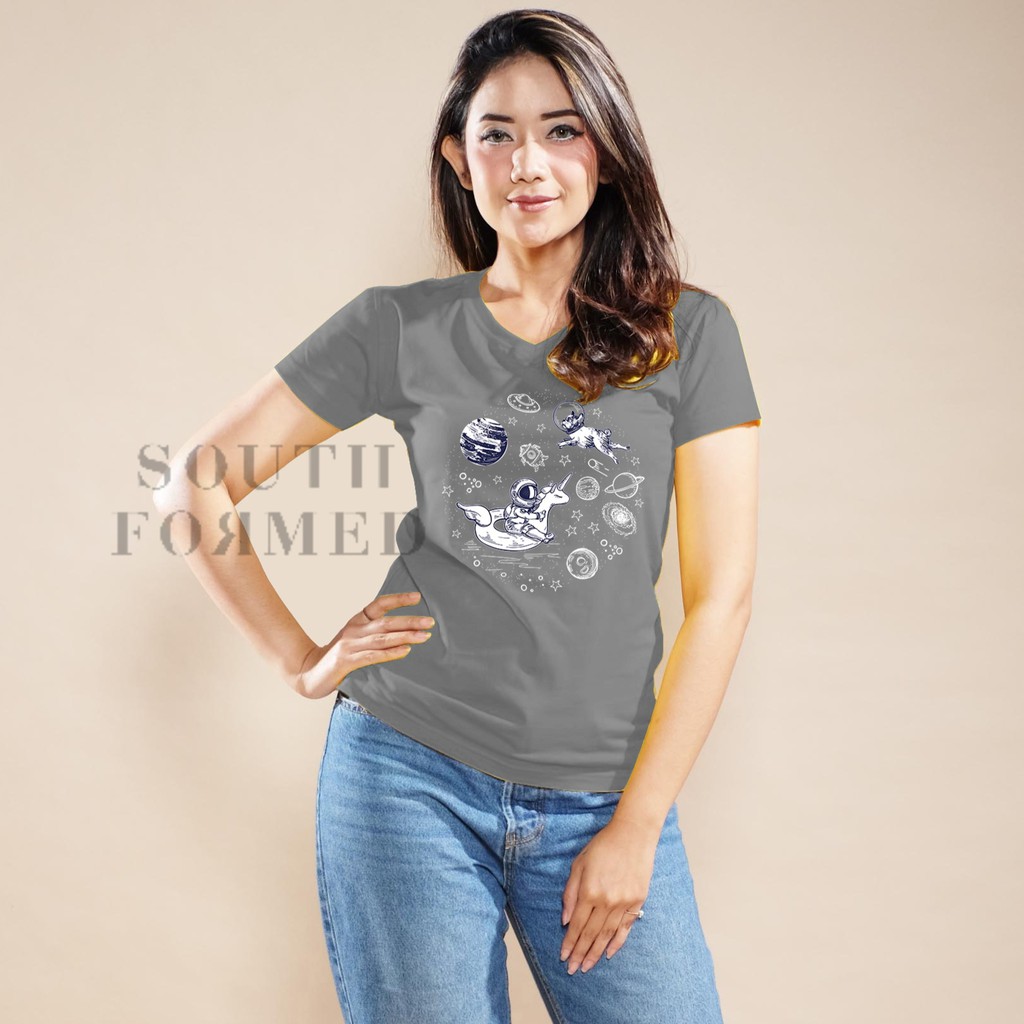 SOUTH FORMED UNICORN ASTRONOT KAOS V NECK / O NECK KATUN PREMIUM ADEM WANITA / CEWEK MOTIF / GAMBAR