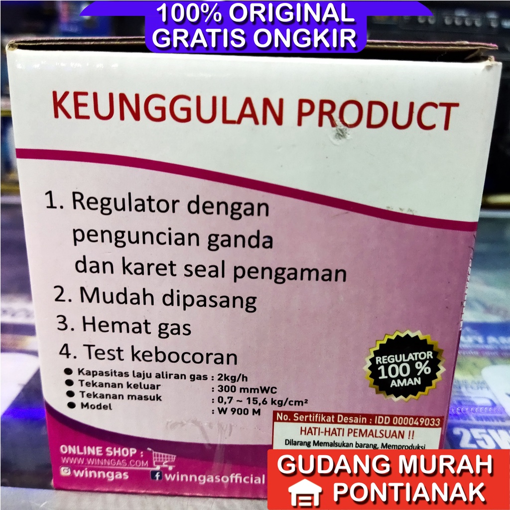 Regulator Wingas W 900 M win gas pengunci ganda cekak double lock anti bocor aman w900M W900 winn
