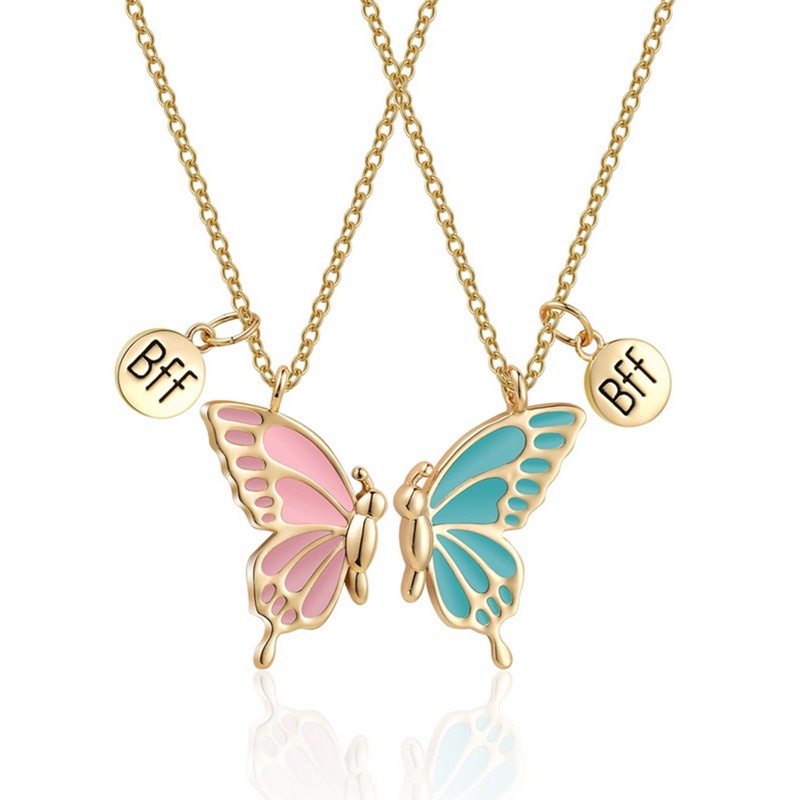 2pcs / Set Kalung Liontin Butterfly Untuk Wanita