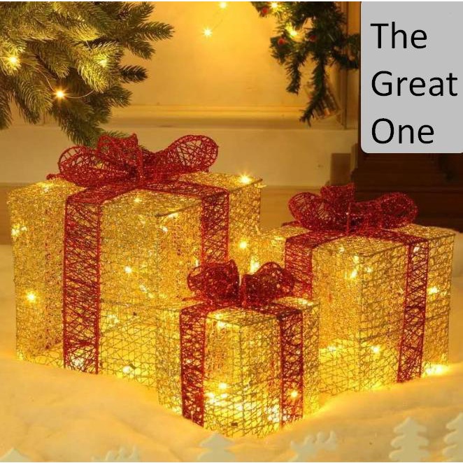 

3PCS KOTAK KADO NATAL XMAS LED GIFT BOX CHRISTMAS DECORATION ORNAMENTS DGFXG6563
