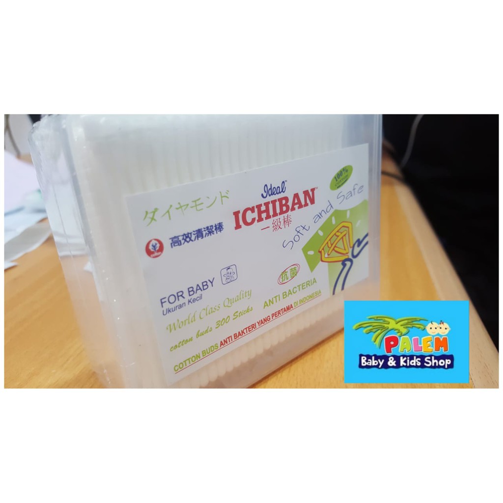 ideal ichiban cotton buds for baby ukuran kecil isi 300 pcs anti bacteria kotak ic 300