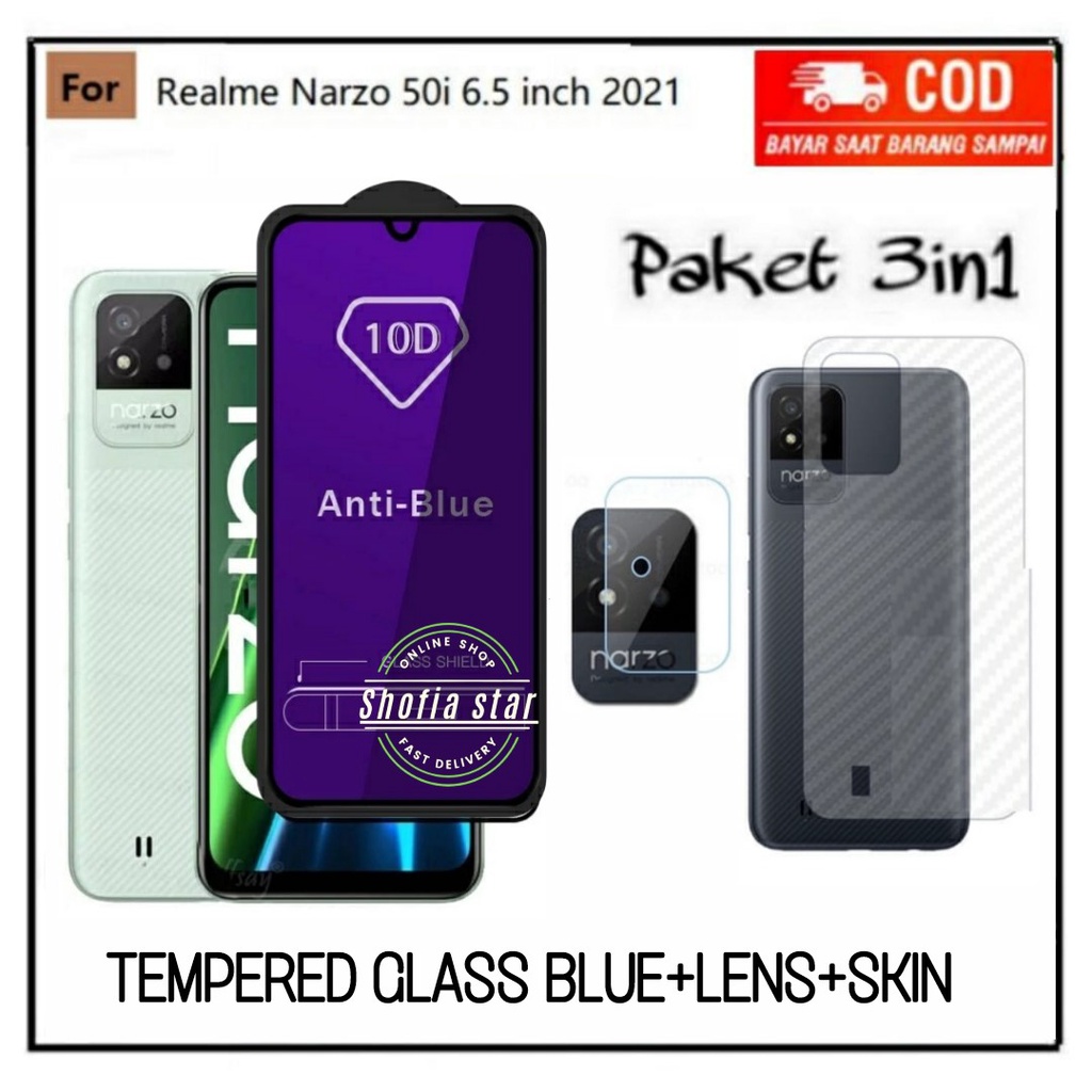 3IN1 TEMPERED GLASS BLUE LIGHT NARZO 50A PRIME 50A 50 5G 50i 50A REALME C35 C31 TG LAYAR ANTI RADIASI KACA FULL COVER