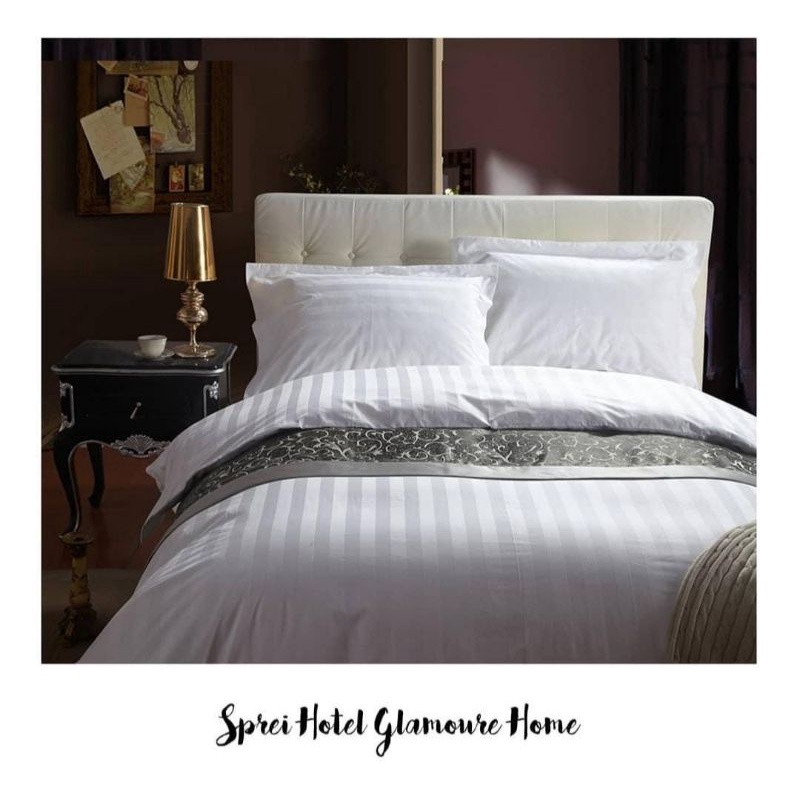 sprei seprei dolby katun dobby cotton putih garis salur strip hotel collection seprai white glamour 