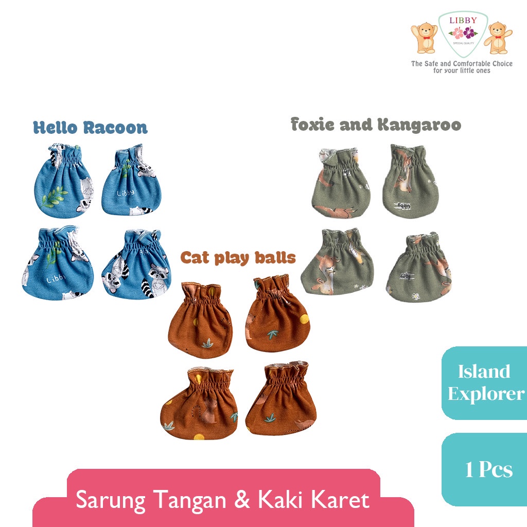 Sarung Tangan &amp; Kaki Bayi LIBBY Motif Island Explorer (1pcs/set)